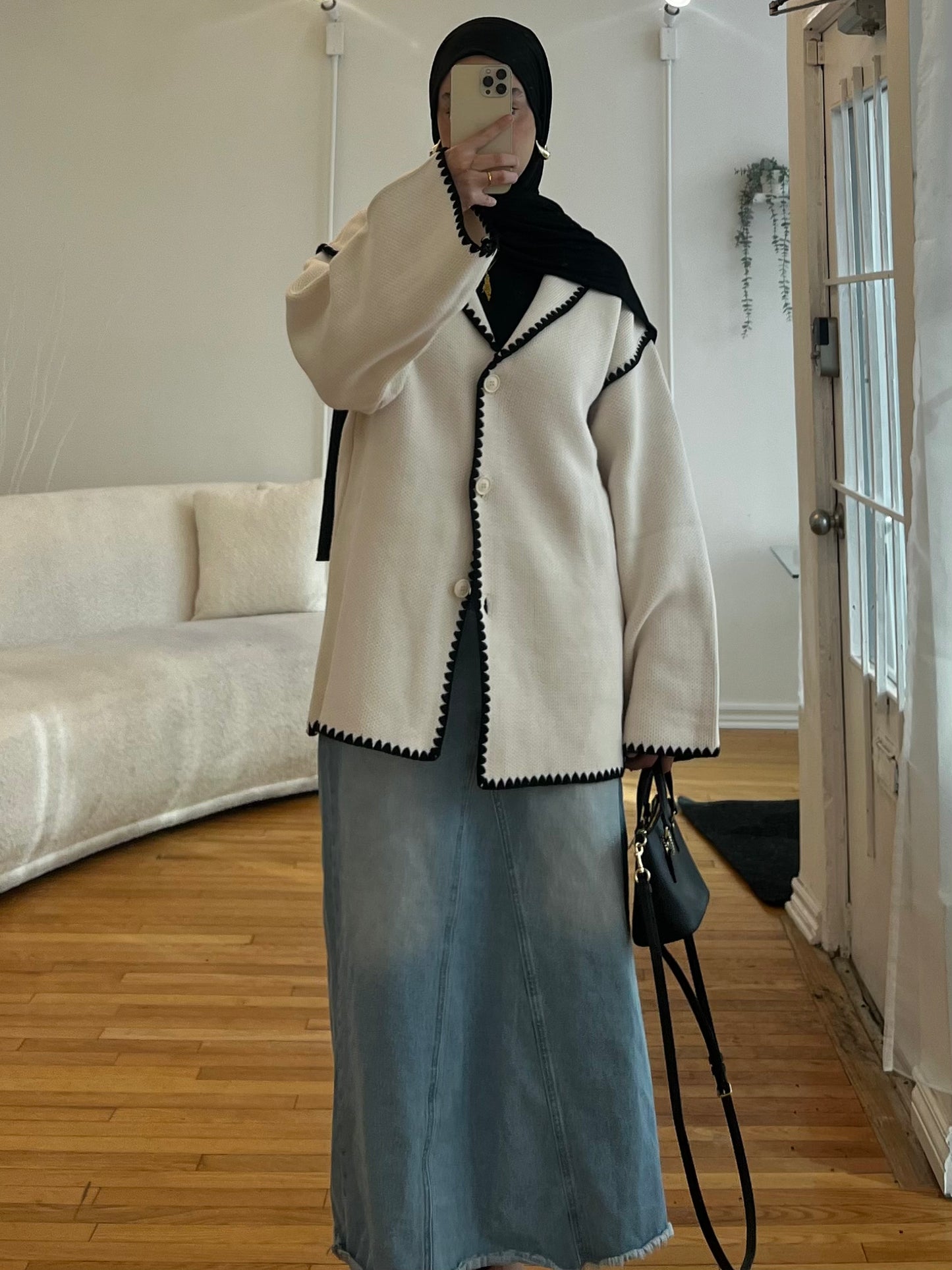 Cream Cardigan with Piping Detail